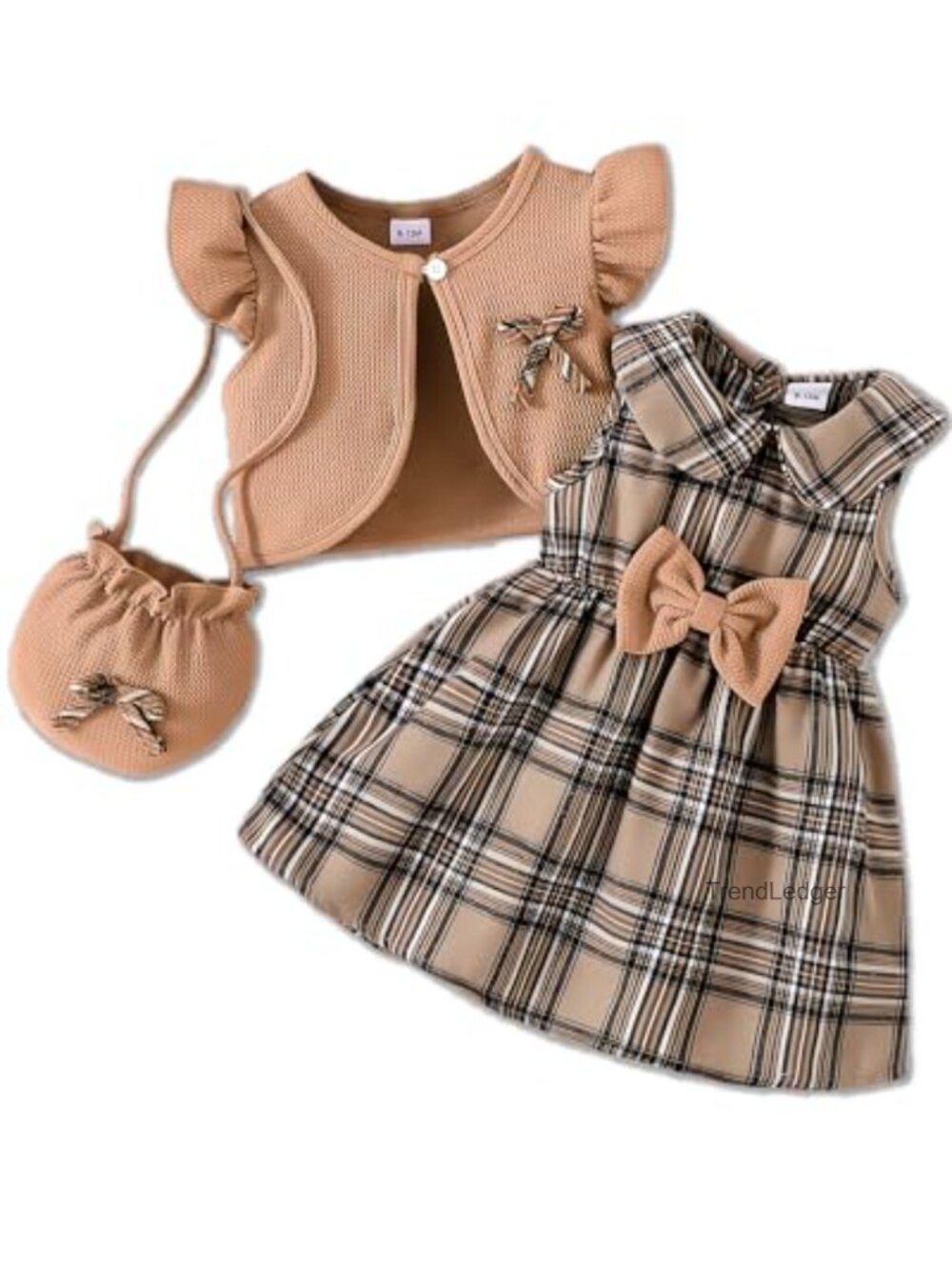 Toddler Girls 3 Piece Cotton Dress Set Cardigan & Bag
